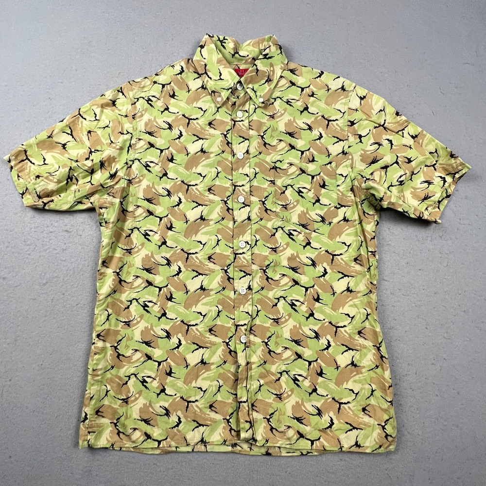 A Bathing Ape BAPE Camo Button Up Shirt Mens S Green Short Sleeve Streetwear